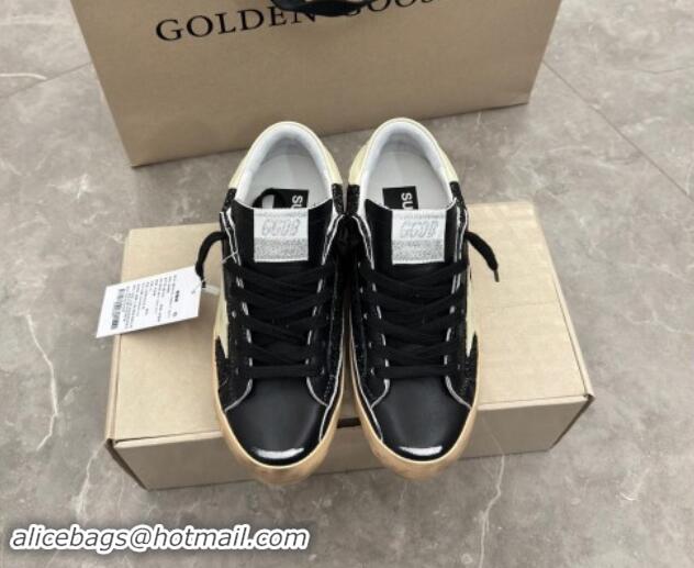 Good Quality Golden Goose Super-Star Sneakers in in black glitter and nappa leather with cream white leather star and he