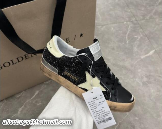 Good Quality Golden Goose Super-Star Sneakers in in black glitter and nappa leather with cream white leather star and he