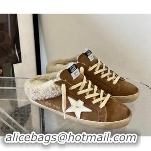 Luxury Discount Golden Goose Super-Star Sneaker Mules in brown suede and shearling with white leather star 1113005