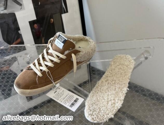 Luxury Discount Golden Goose Super-Star Sneaker Mules in brown suede and shearling with white leather star 1113005