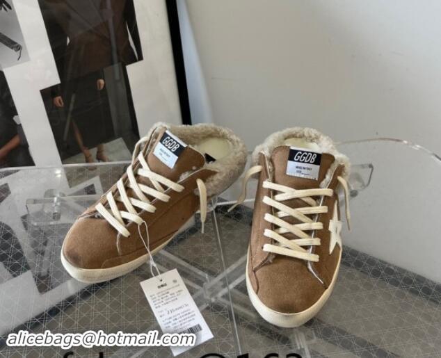 Luxury Discount Golden Goose Super-Star Sneaker Mules in brown suede and shearling with white leather star 1113005