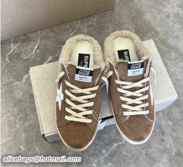 Luxury Discount Golden Goose Super-Star Sneaker Mules in brown suede and shearling with white leather star 1113005