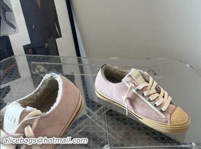 Luxury Golden Goose V-Star Sneakers in pink suede with cream white leather star 1113007