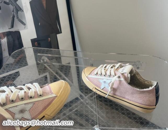 Luxury Golden Goose V-Star Sneakers in pink suede with cream white leather star 1113007