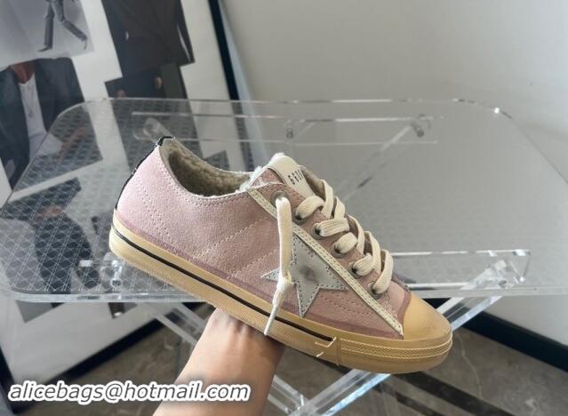 Luxury Golden Goose V-Star Sneakers in pink suede with cream white leather star 1113007