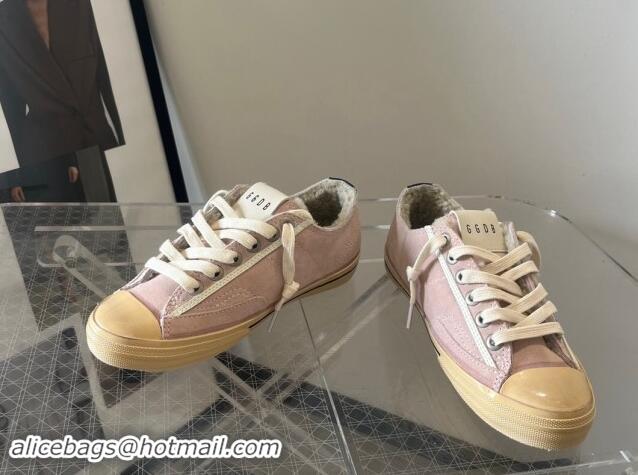 Luxury Golden Goose V-Star Sneakers in pink suede with cream white leather star 1113007