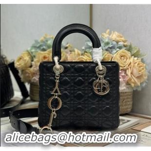 Super Quality Dior Medium Lady Dior Bag in Cannage Lambskin with Letters Chain D2026 Black 2024