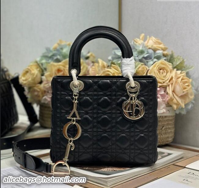 Super Quality Dior Medium Lady Dior Bag in Cannage Lambskin with Letters Chain D2026 Black 2024