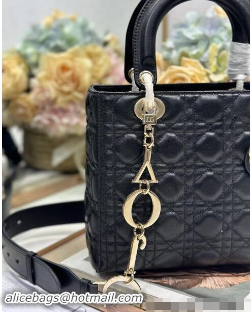 Super Quality Dior Medium Lady Dior Bag in Cannage Lambskin with Letters Chain D2026 Black 2024