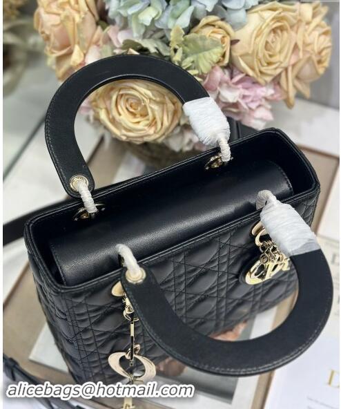 Super Quality Dior Medium Lady Dior Bag in Cannage Lambskin with Letters Chain D2026 Black 2024