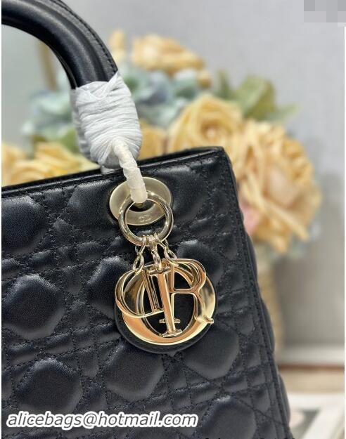 Super Quality Dior Medium Lady Dior Bag in Cannage Lambskin with Letters Chain D2026 Black 2024