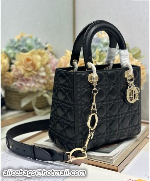 Super Quality Dior Medium Lady Dior Bag in Cannage Lambskin with Letters Chain D2026 Black 2024