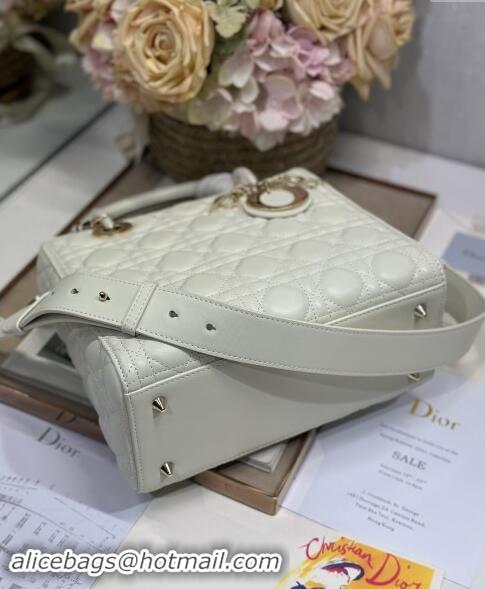 Buy Fashionable Dior Medium Lady Dior Bag in Cannage Lambskin with Letters Chain D2026 White 2024