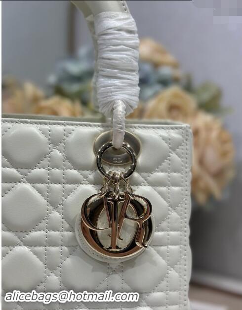 Buy Fashionable Dior Medium Lady Dior Bag in Cannage Lambskin with Letters Chain D2026 White 2024