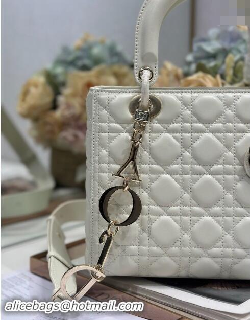 Buy Fashionable Dior Medium Lady Dior Bag in Cannage Lambskin with Letters Chain D2026 White 2024