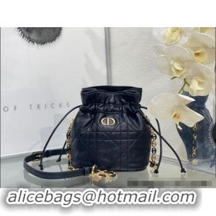 Top Quality Dior Miss Caro Mini Bucket Bag with Drawstring in Macrocannage Lambskin D2032 Black 2024