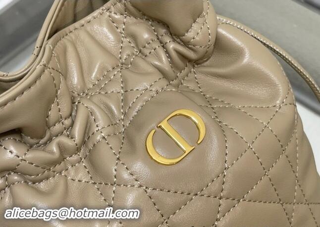 Shop Best Dior Miss Caro Mini Bucket Bag with Drawstring in Macrocannage Lambskin 2032 Beige 2024