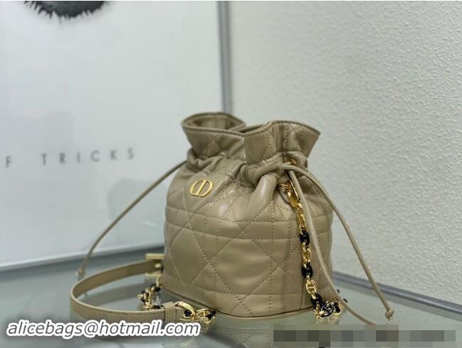 Shop Best Dior Miss Caro Mini Bucket Bag with Drawstring in Macrocannage Lambskin 2032 Beige 2024