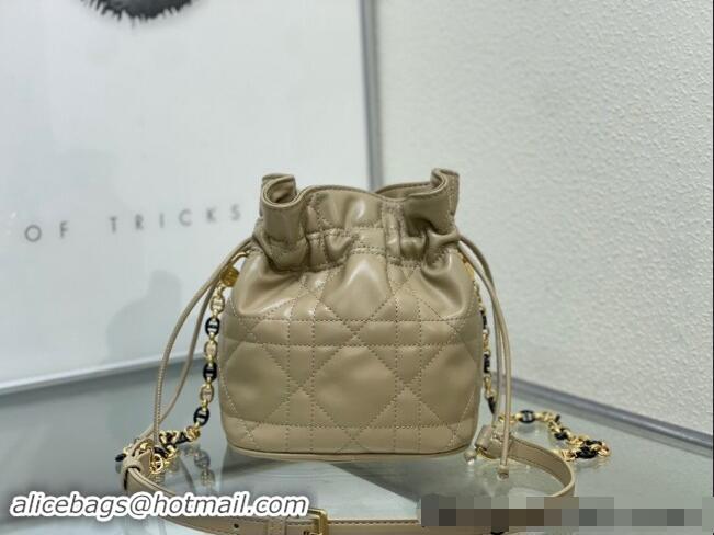 Shop Best Dior Miss Caro Mini Bucket Bag with Drawstring in Macrocannage Lambskin 2032 Beige 2024