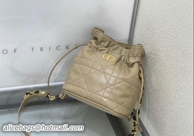 Shop Best Dior Miss Caro Mini Bucket Bag with Drawstring in Macrocannage Lambskin 2032 Beige 2024