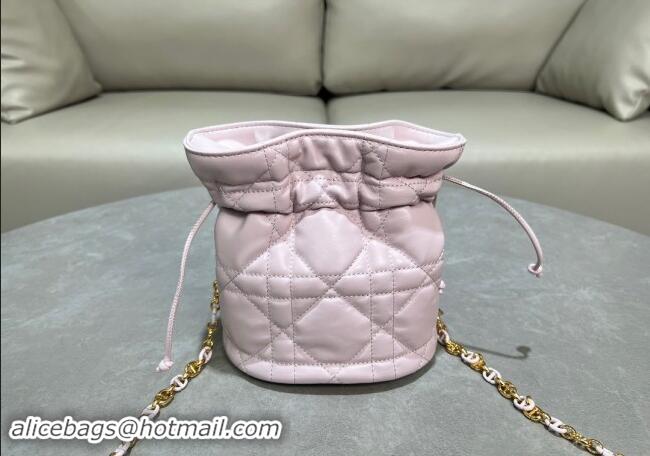 Good Product Dior Miss Caro Mini Bucket Bag with Drawstring in Macrocannage Lambskin 2032 Light Pink 2024