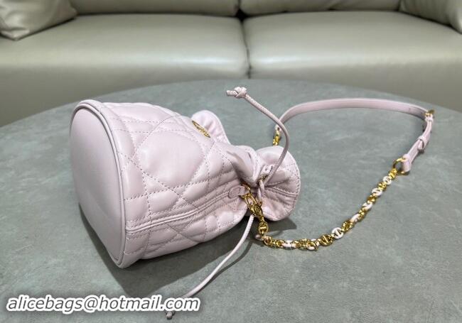 Good Product Dior Miss Caro Mini Bucket Bag with Drawstring in Macrocannage Lambskin 2032 Light Pink 2024