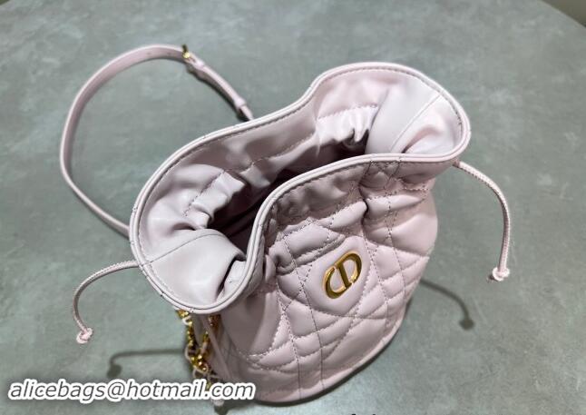 Good Product Dior Miss Caro Mini Bucket Bag with Drawstring in Macrocannage Lambskin 2032 Light Pink 2024