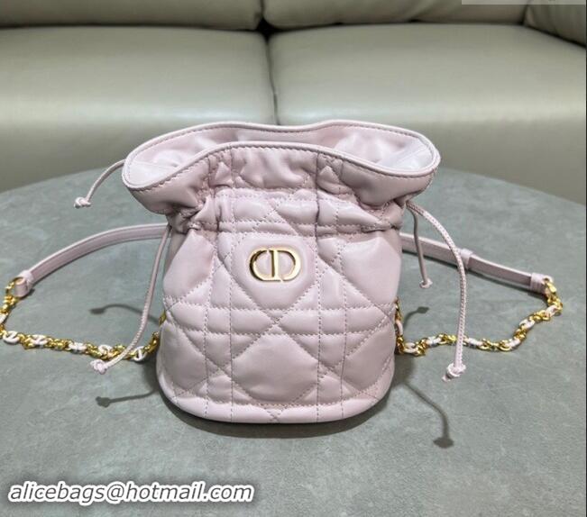 Good Product Dior Miss Caro Mini Bucket Bag with Drawstring in Macrocannage Lambskin 2032 Light Pink 2024