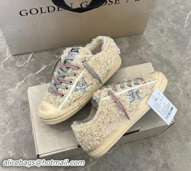 Discount Golden Goose V-Star Sneakers in shearling allover with silver glitter star 1113009