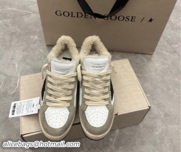 Top Grade Golden Goose Ball Star Sneakers in white nappa leather, grey suede and shearling with black glitter star and h