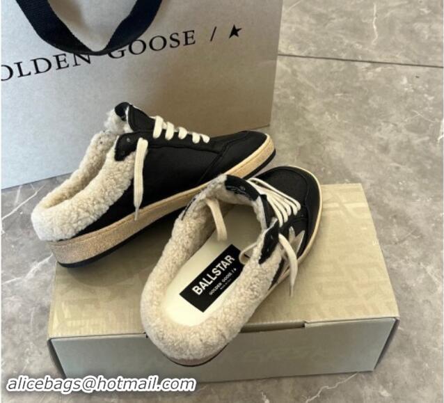 Best Grade Golden Goose Ball Star Sabots Sneaker Mules in black nappa leather with silver star and shearling lining 1113