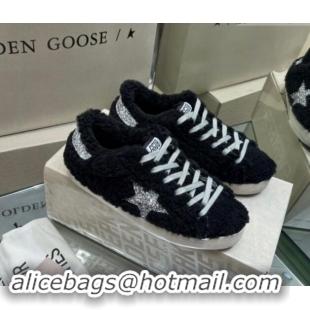 Best Product Golden Goose Super-Star Sneakers in Black Shearling with Glitter Silver Star 1113017