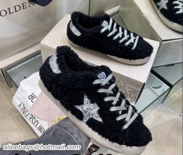 Best Product Golden Goose Super-Star Sneakers in Black Shearling with Glitter Silver Star 1113017