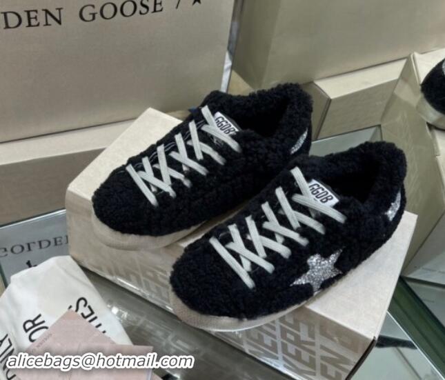 Best Product Golden Goose Super-Star Sneakers in Black Shearling with Glitter Silver Star 1113017