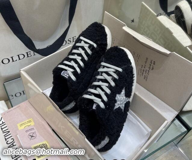 Best Product Golden Goose Super-Star Sneakers in Black Shearling with Glitter Silver Star 1113017