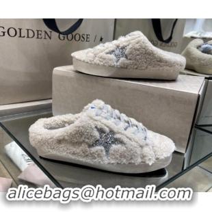 Low Cost Golden Goose Super-Star Sneakers sabots in White Shearling with Glitter Silver Star 1113018