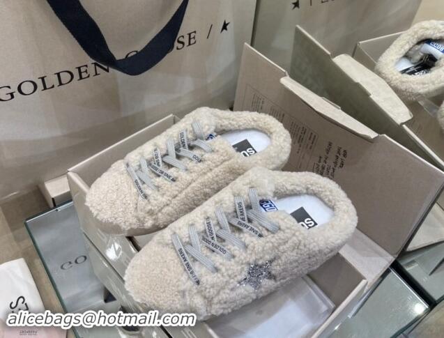 Low Cost Golden Goose Super-Star Sneakers sabots in White Shearling with Glitter Silver Star 1113018