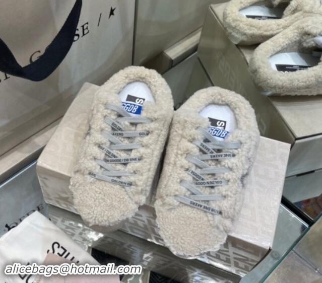 Low Cost Golden Goose Super-Star Sneakers sabots in White Shearling with Glitter Silver Star 1113018