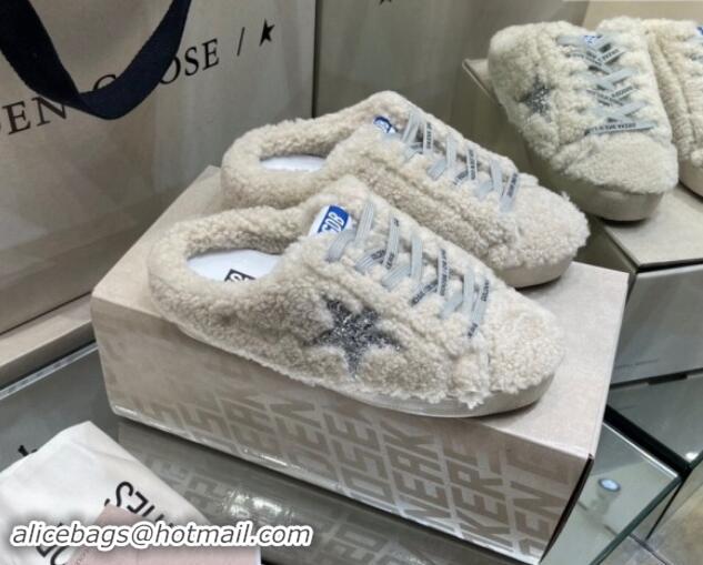 Low Cost Golden Goose Super-Star Sneakers sabots in White Shearling with Glitter Silver Star 1113018