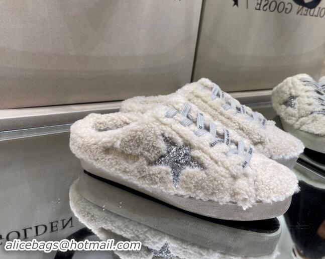 Low Cost Golden Goose Super-Star Sneakers sabots in White Shearling with Glitter Silver Star 1113018