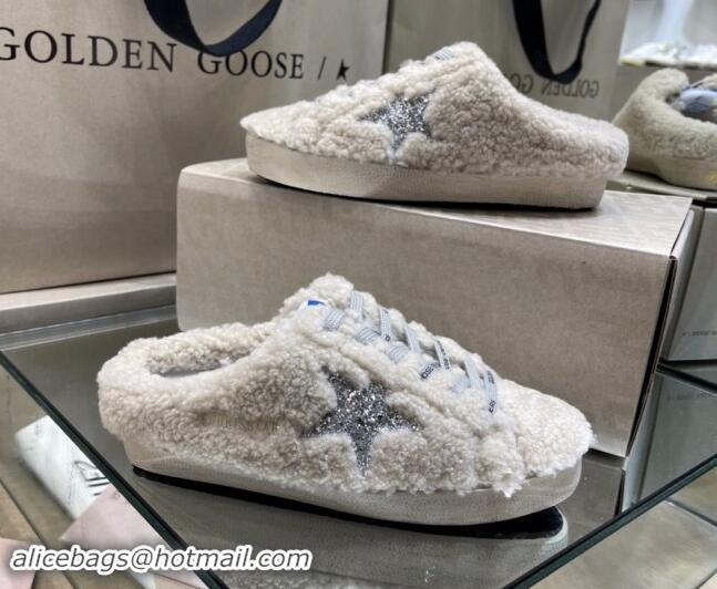 Low Cost Golden Goose Super-Star Sneakers sabots in White Shearling with Glitter Silver Star 1113018