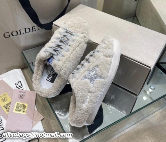 Low Cost Golden Goose Super-Star Sneakers sabots in White Shearling with Glitter Silver Star 1113018