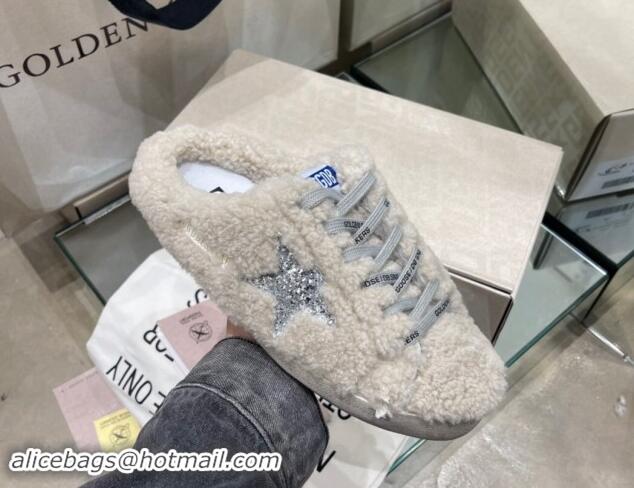 Low Cost Golden Goose Super-Star Sneakers sabots in White Shearling with Glitter Silver Star 1113018