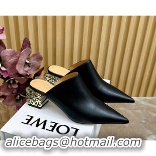 Good Quality Loewe Calfskin Heel Mules with Logo Heel 4.5cm Black 1113055