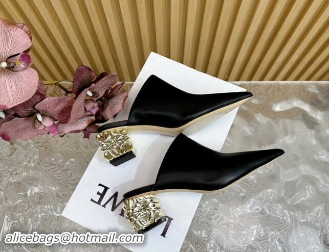 Good Quality Loewe Calfskin Heel Mules with Logo Heel 4.5cm Black 1113055