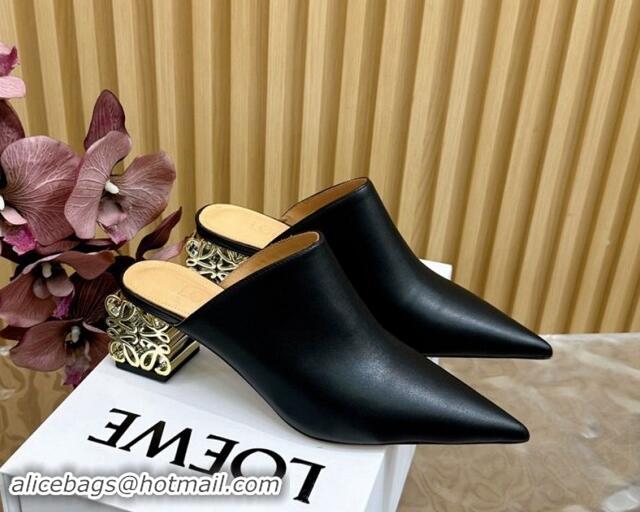 Good Quality Loewe Calfskin Heel Mules with Logo Heel 4.5cm Black 1113055