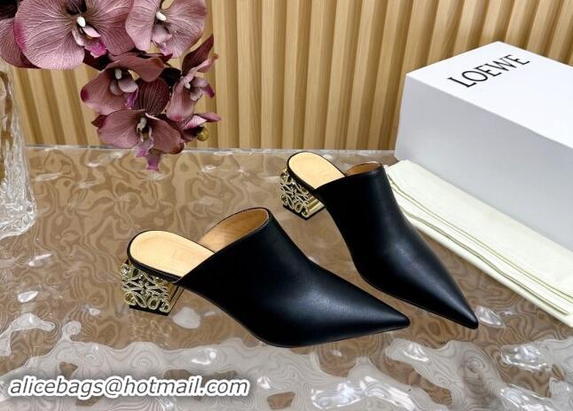 Good Quality Loewe Calfskin Heel Mules with Logo Heel 4.5cm Black 1113055