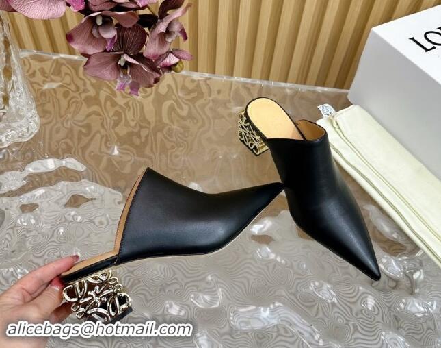 Good Quality Loewe Calfskin Heel Mules with Logo Heel 4.5cm Black 1113055