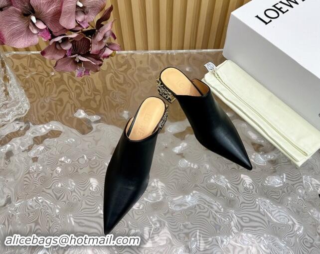 Good Quality Loewe Calfskin Heel Mules with Logo Heel 4.5cm Black 1113055