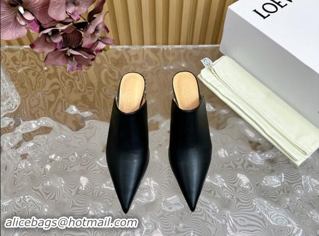 Good Quality Loewe Calfskin Heel Mules with Logo Heel 4.5cm Black 1113055